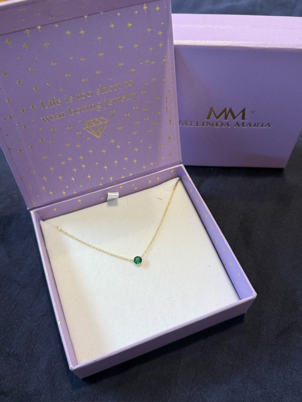 Melinda Maria Gold Necklace with Emerald Green Crystal Pendant